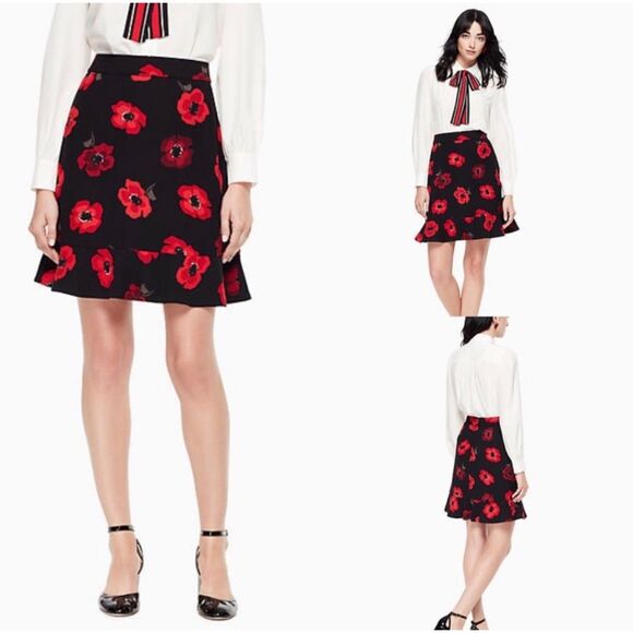 Kate Spade Skirt Black Poppy Ruffle Crepe Tiered Mini 0 - Picture 2 of 10